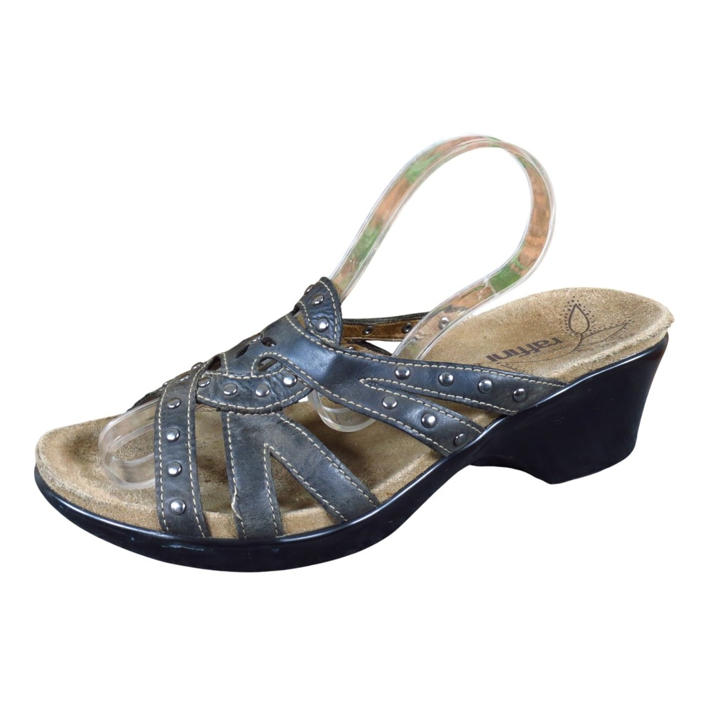 Umberto Raffini Womens Slide Wedge Sandals Size 39 8.5 Walking Black Leather